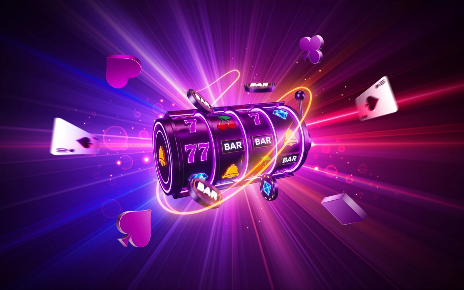 Layar slot video dengan simbol khusus dan latar permainan