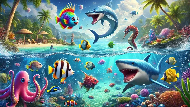 Ilustrasi aksi tembak ikan untuk penelusuran kategori permainan