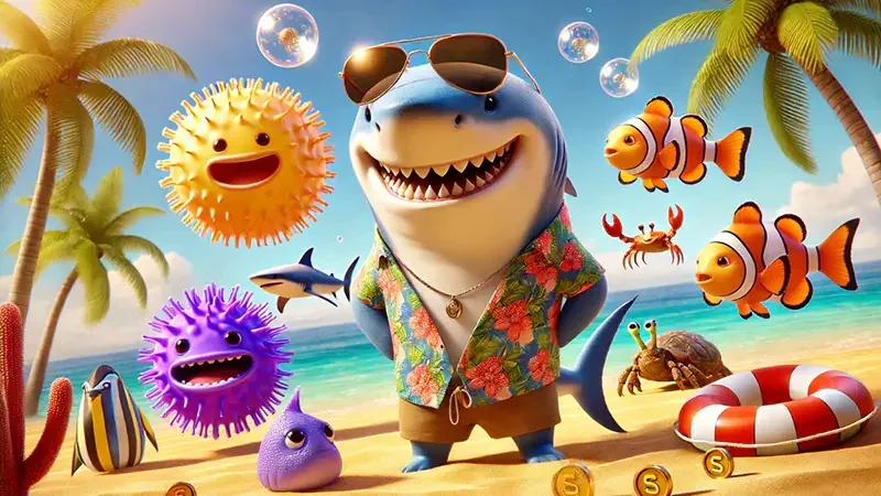 Layar permainan tembak ikan dengan target di dalam air